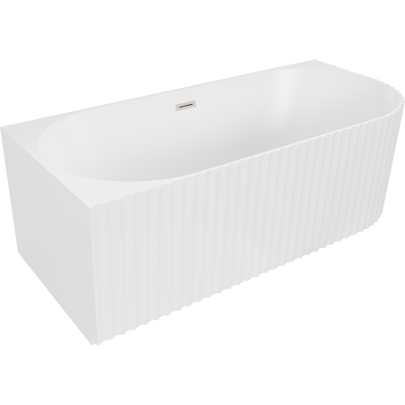 Mexen Gia freistehende Eckbadewanne geriffelt links 150 x 75 cm, weiß matt, Überlauf gebürsteter Nickel - 52701507501L-97