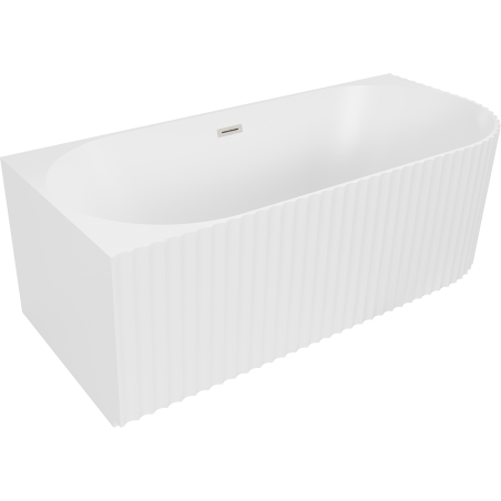 Mexen Gia freistehende Eckbadewanne gerillt links 150 x 75 cm, weiß matt, Überlauf gebürstetes Nickel - 52701507501L-97