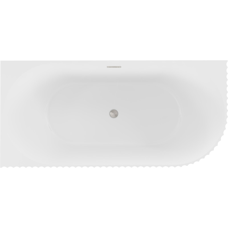 Mexen Gia freistehende Eckbadewanne gerillt links 150 x 75 cm, weiß matt, Überlauf gebürstetes Nickel - 52701507501L-97