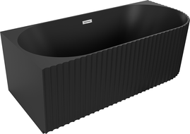 Mexen Gia freistehende Eckwanne gerillt links 150 x 75 cm, schwarz matt, Überlauf chrom - 52701507571L-01
