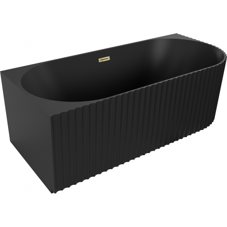 Mexen Gia freistehende Eckbadewanne geriffelt links 150 x 75 cm, schwarz matt, Überlauf gold - 52701507571L-50