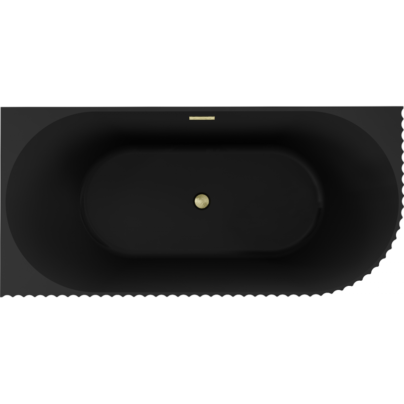 Mexen Gia freistehende Eckbadewanne mit Riffelung links 150 x 75 cm, schwarz matt, Überlauf gebürstet gold - 52701507571L-55
