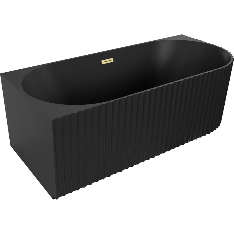 Mexen Gia Freistehende Eckbadewanne geriffelt links 150 x 75 cm, schwarz matt, Überlauf gold gebürstet - 52701507571L-55