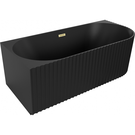 Mexen Gia Freistehende Eckbadewanne geriffelt links 150 x 75 cm, schwarz matt, Überlauf gold gebürstet - 52701507571L-55