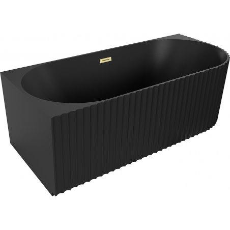 Mexen Gia freistehende Eckbadewanne mit Riffelung links 150 x 75 cm, schwarz matt, Überlauf gebürstet gold - 52701507571L-55