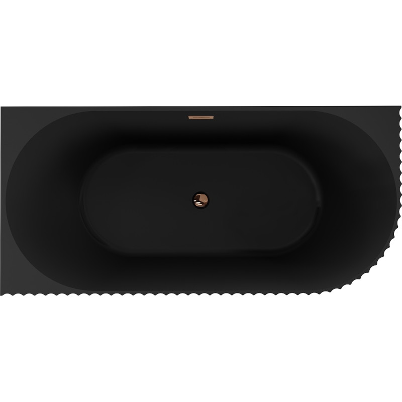 Mexen Gia freistehende Eckbadewanne links geriffelt 150 x 75 cm, schwarz matt, Überlauf roségold - 52701507571L-60