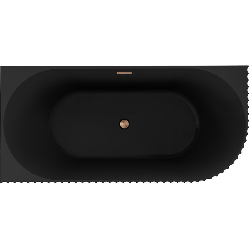 Mexen Gia freistehende Eckbadewanne gerillt links 150 x 75 cm, schwarz matt, Überlauf gebürstetes Kupfer - 52701507571L-65
