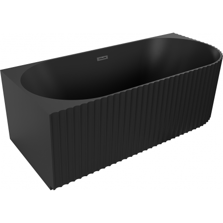 Mexen Gia freistehende Eckbadewanne gerillt links 150 x 75 cm, schwarz matt, Überlauf schwarz - 52701507571L-70