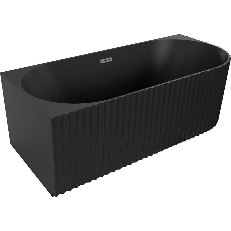 Mexen Gia Eckfreistehende geriffelte Badewanne links 150 x 75 cm, Schwarz matt, Gun Metal Überlauf - 52701507571L-95