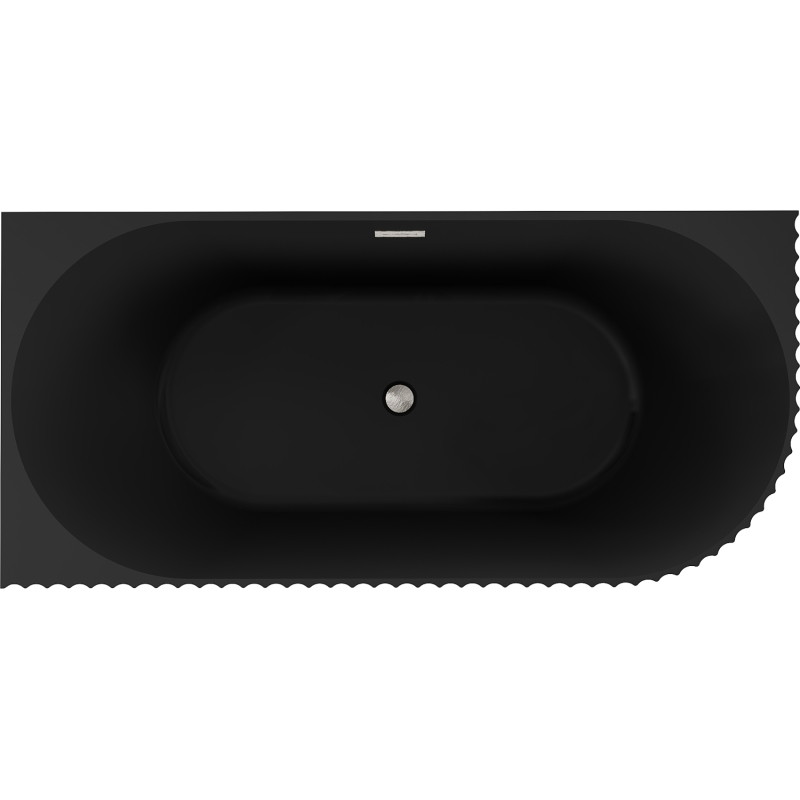 Mexen Gia freistehende Eckbadewanne geriffelt links 150 x 75 cm, schwarz matt, Überlauf nickel gebürstet - 52701507571L-97