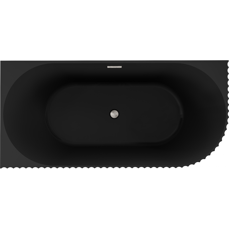 Mexen Gia freistehende, geriffelte Eckbadewanne links 150 x 75 cm, schwarz matt, Überlauf gebürstetes Nickel - 52701507571L-97