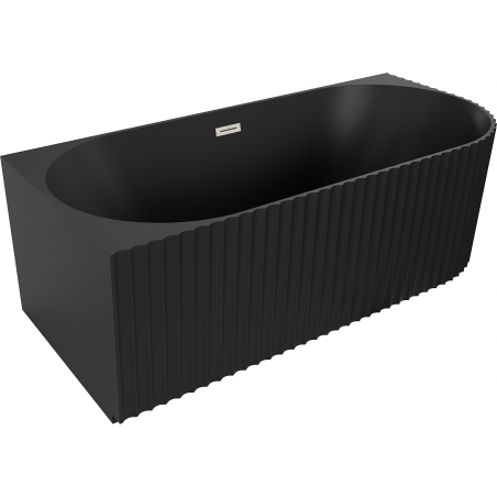 Mexen Gia freistehende, geriffelte Eckbadewanne links 150 x 75 cm, schwarz matt, Überlauf gebürstetes Nickel - 52701507571L-97