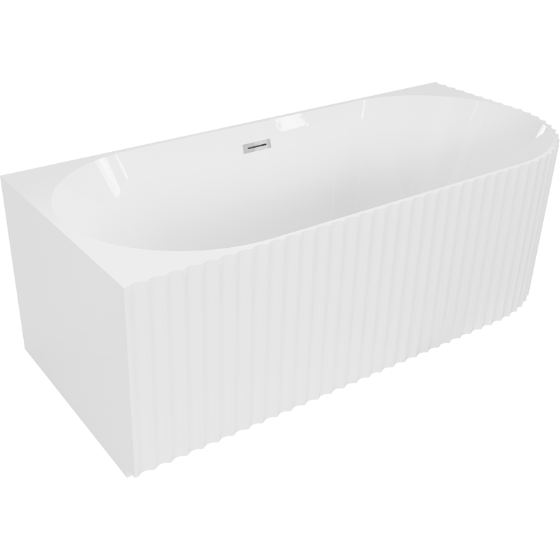 Mexen Gia freistehende Eckbadewanne geriffelt links 170 x 80 cm, weiß glänzend, Überlauf Chrom - 52701708000L-01