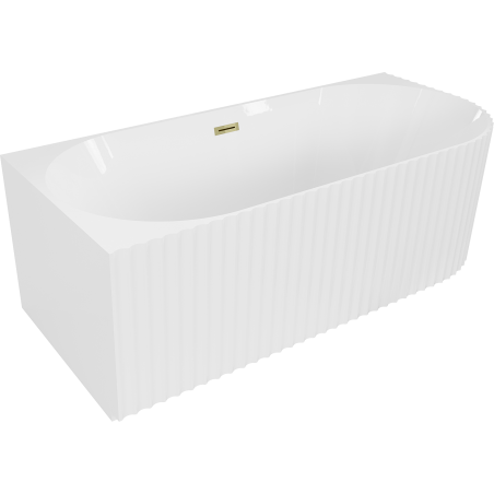 Mexen Gia freistehende Eckbadewanne gerillt links 170 x 80 cm, weiß glänzend, Überlauf gold - 52701708000L-50