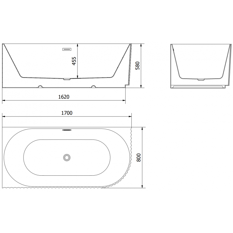 Mexen Gia freistehende Eckbadewanne gerillt links 170 x 80 cm, weiß glänzend, Überlauf gold - 52701708000L-50