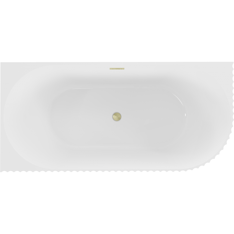 Mexen Gia freistehende Eckbadewanne gerillt links 170 x 80 cm, weiß glänzend, Überlauf gold gebürstet - 52701708000L-55