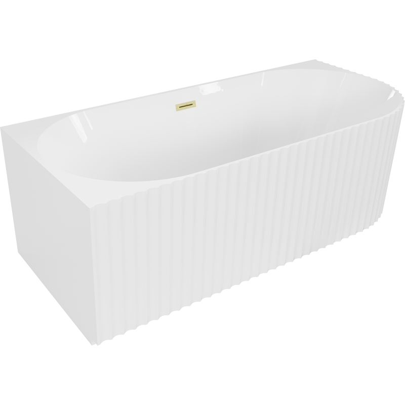 Mexen Gia freistehende Eckbadewanne gerillt links 170 x 80 cm, weiß glänzend, Überlauf gold gebürstet - 52701708000L-55