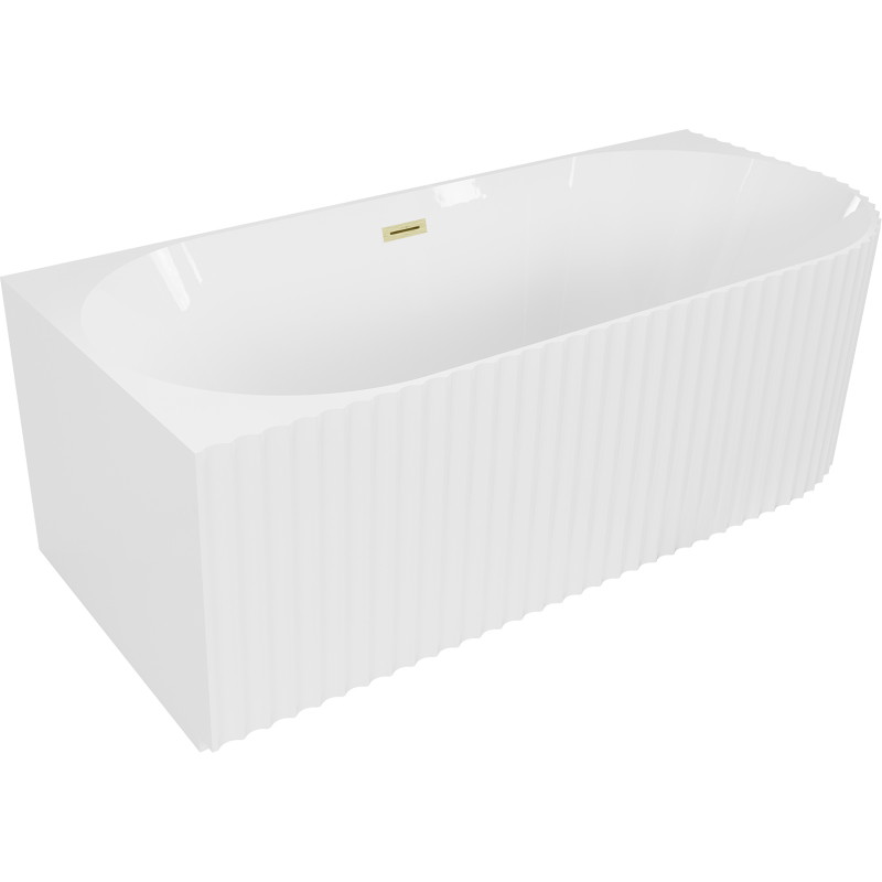 Mexen Gia freistehende Eckbadewanne mit Rillen, links 170 x 80 cm, weiß glänzend, Überlauf gold gebürstet - 52701708000L-55