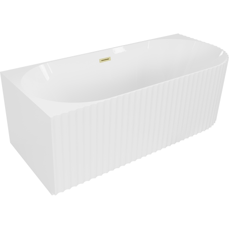 Mexen Gia freistehende Eckbadewanne gerillt links 170 x 80 cm, weiß glänzend, Überlauf gold gebürstet - 52701708000L-55
