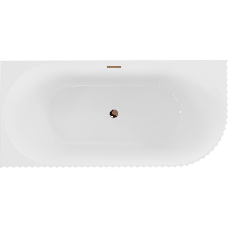 Mexen Gia freistehende, geriffelte linke Eckbadewanne 170 x 80 cm, weiß glänzend, Überlauf Roségold - 52701708000L-60