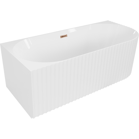 Mexen Gia freistehende, geriffelte linke Eckbadewanne 170 x 80 cm, weiß glänzend, Überlauf Roségold - 52701708000L-60