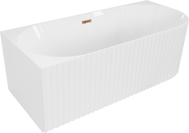 Mexen Gia freistehende, geriffelte linke Eckbadewanne 170 x 80 cm, weiß glänzend, Überlauf Roségold - 52701708000L-60
