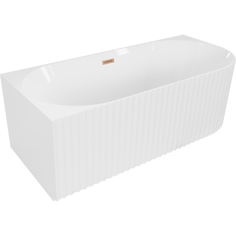Mexen Gia Eckbadewanne freistehend, geriffelt, links 170 x 80 cm, weiß glänzend, Überlauf gebürstetes Kupfer