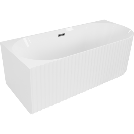Mexen Gia freistehende Eckbadewanne geriffelt links 170 x 80 cm, weiß glänzend, Überlauf gun gray gebürstet - 52701708000L-66