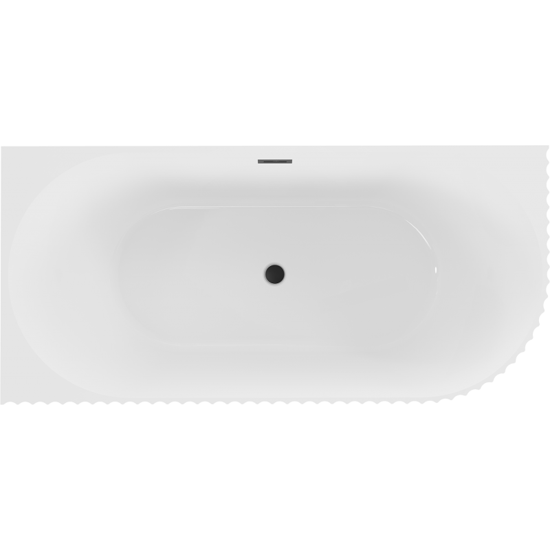 Mexen Gia freistehende Eckbadewanne links gerillt 170 x 80 cm, Weiß glänzend, schwarzer Überlauf - 52701708000L-70