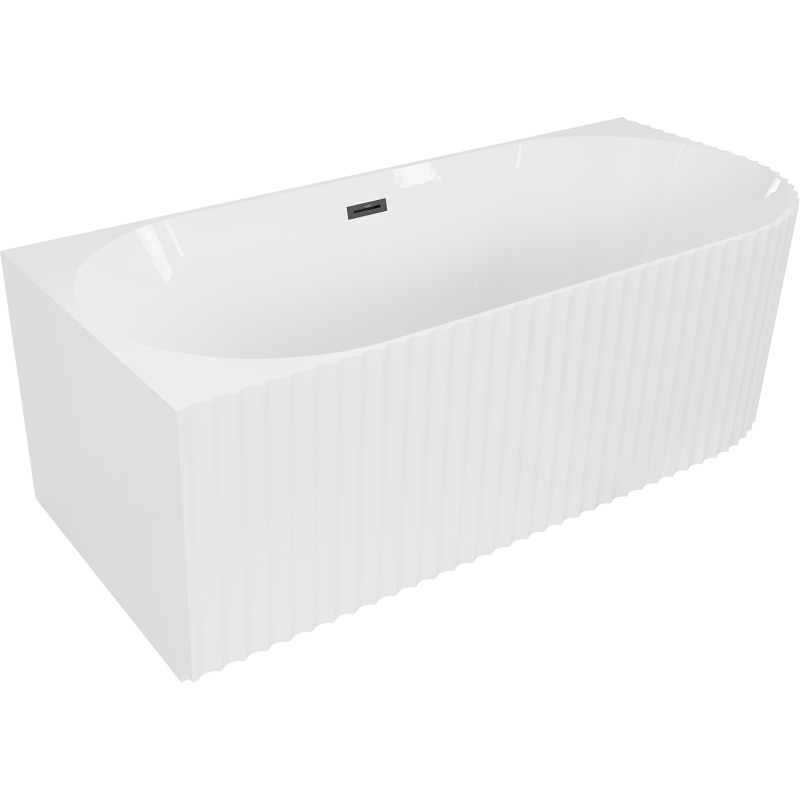 Mexen Gia freistehende Eckbadewanne links gerillt 170 x 80 cm, Weiß glänzend, schwarzer Überlauf - 52701708000L-70