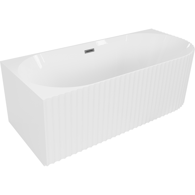 Mexen Gia freistehende Eck-Badewanne geriffelt links 170 x 80 cm, weiß glänzend, Überlauf Gun Metal - 52701708000L-95