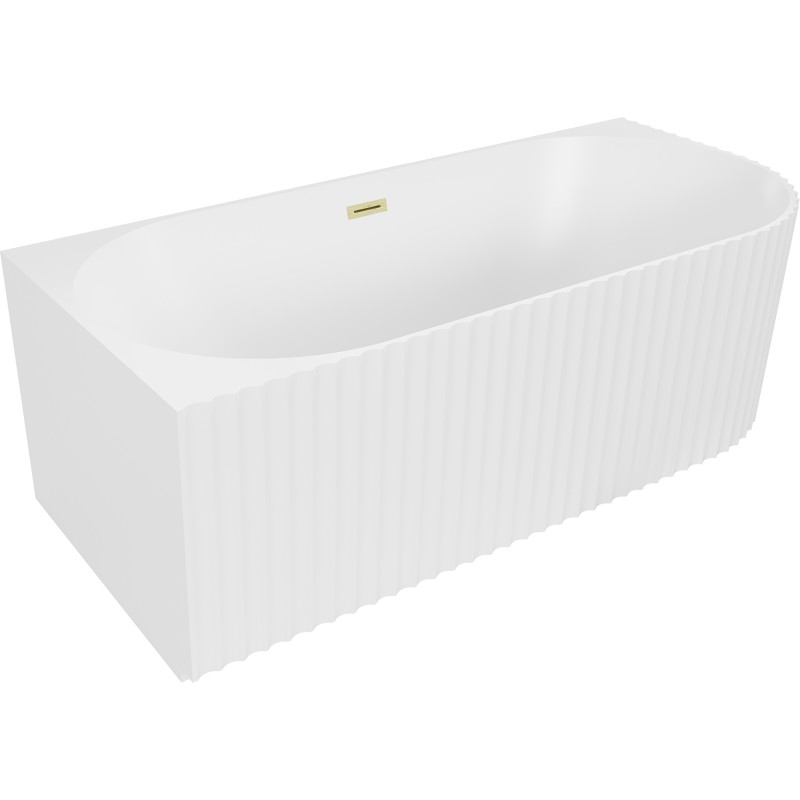 Mexen Gia Freistehende Eckbadewanne gerillt links 170 x 80 cm, weiß matt, Überlauf gold gebürstet - 52701708001L-55