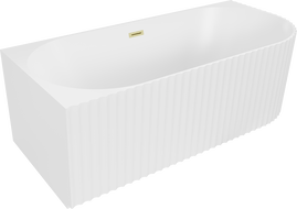 Mexen Gia freistehende Eckbadewanne geriffelt links 170 x 80 cm, weiß matt, Überlauf gold gebürstet - 52701708001L-55