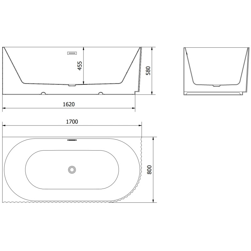 Mexen Gia Freistehende Eckbadewanne geriffelt links 170 x 80 cm, weiß matt, Überlauf roségold - 52701708001L-60
