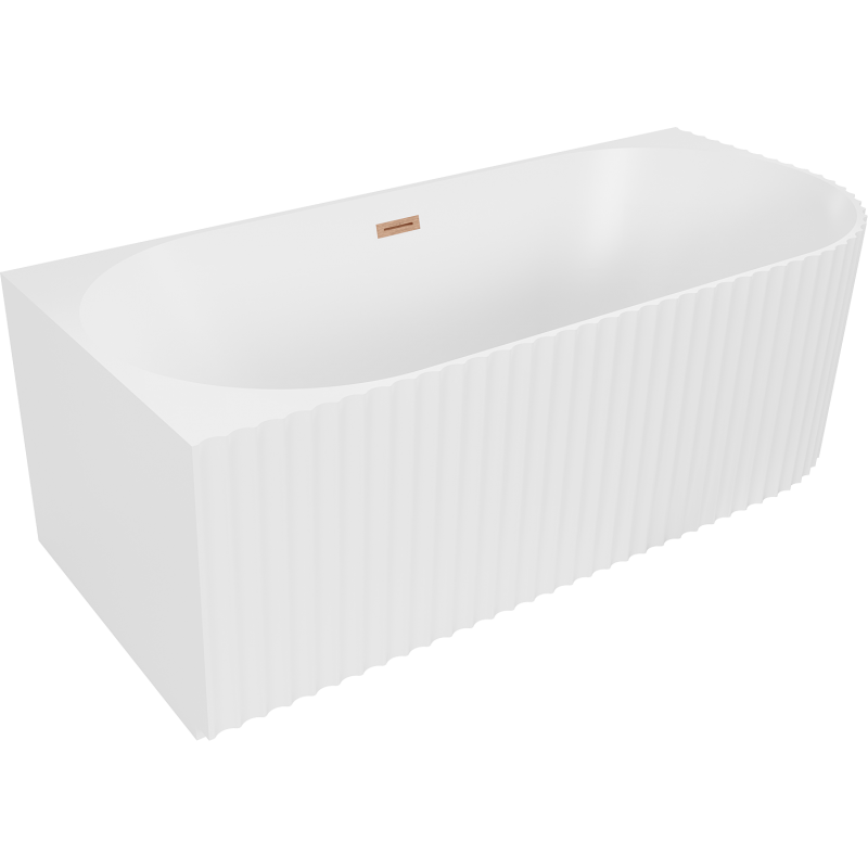 Mexen Gia freistehende Eckbadewanne geriffelt links 170 x 80 cm, weiß matt, Überlauf gebürstetes Kupfer - 52701708001L-65