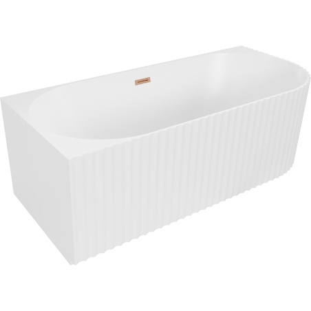 Mexen Gia freistehende Eckbadewanne geriffelt links 170 x 80 cm, weiß matt, Überlauf gebürstetes Kupfer - 52701708001L-65