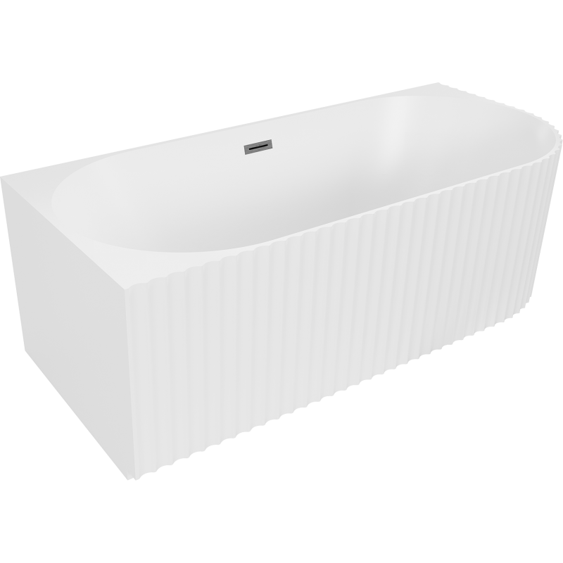 Mexen Gia freistehende Eckbadewanne, linke Riffelung 170 x 80 cm, weiß matt, Überlauf gun gray gebürstet - 52701708001L-66