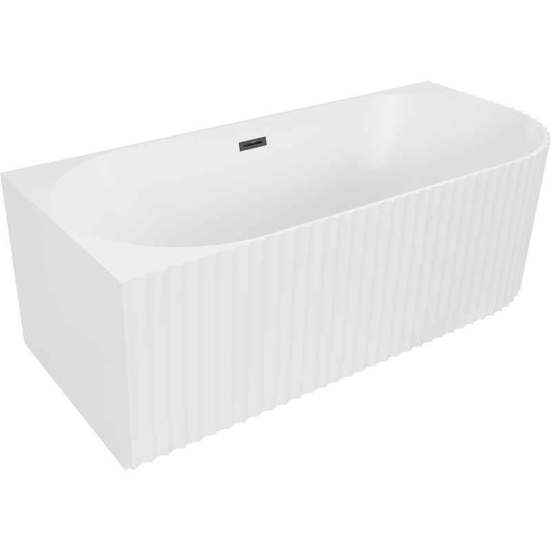 Mexen Gia freistehende Eckbadewanne geriffelt links 170 x 80 cm, weiß matt, schwarzer Überlauf - 52701708001L-70