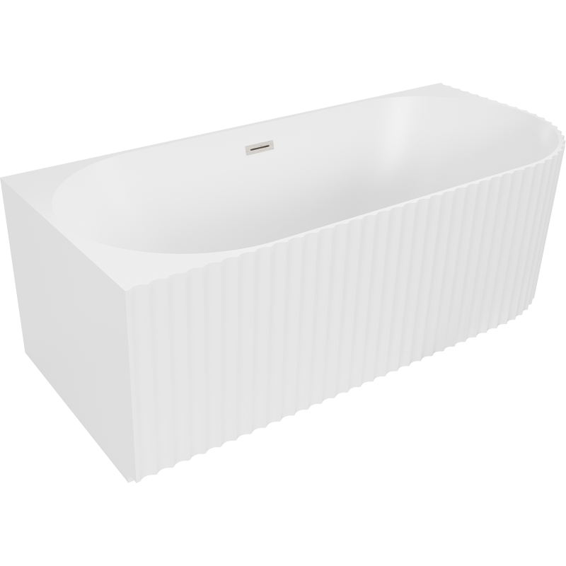 Mexen Gia freistehende Eckbadewanne geriffelt links 170 x 80 cm, weiß matt, Überlauf gebürstetes Nickel - 52701708001L-97