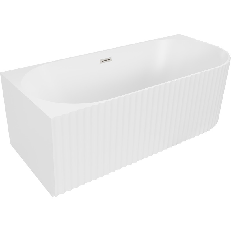 Mexen Gia freistehende Eckbadewanne gerillt links 170 x 80 cm, weiß matt, Überlauf gebürstetes Nickel - 52701708001L-97