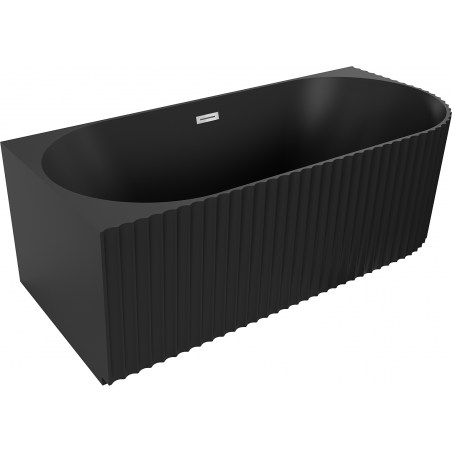 Mexen Gia freistehende Eckwanne gerillt links 170 x 80 cm, schwarz matt, Überlauf chrom - 52701708071L-01