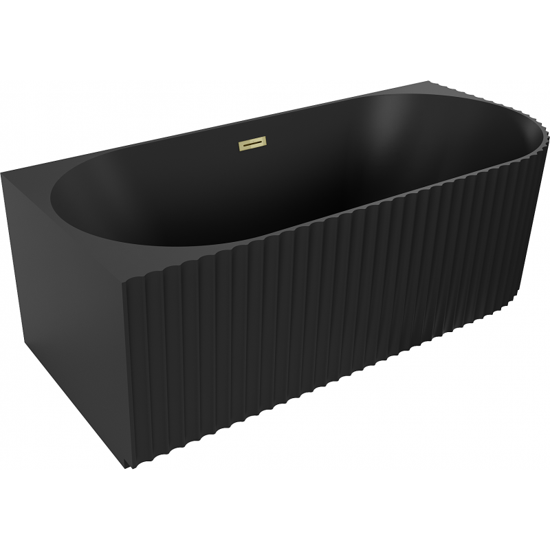 Mexen Gia freistehende Eckbadewanne links gerillt 170 x 80 cm, schwarz matt, Überlauf gold - 52701708071L-50