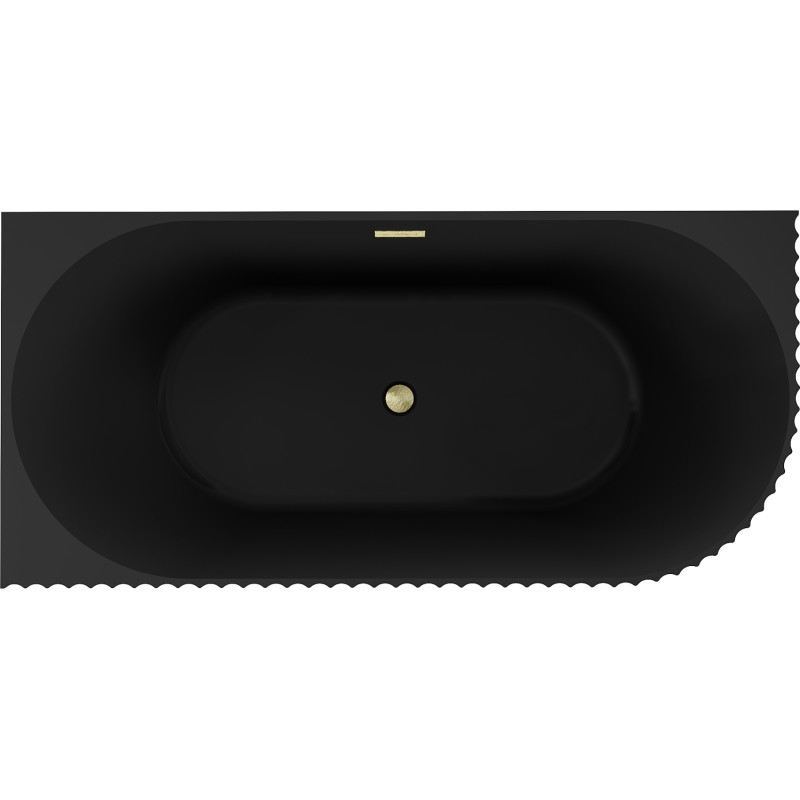 Mexen Gia Freistehende Eckbadewanne, geriffelt, links, 170 x 80 cm, Schwarz matt, Überlauf gold gebürstet - 52701708071L-55