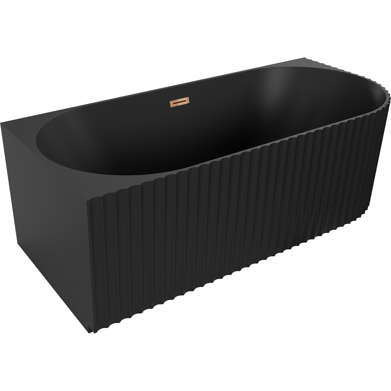Mexen Gia freistehende Eckbadewanne geriffelt links 170 x 80 cm, schwarz matt, Überlauf Roségold - 52701708071L-60