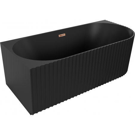 Mexen Gia freistehende Eckbadewanne geriffelt links 170 x 80 cm, schwarz matt, Überlauf Roségold - 52701708071L-60