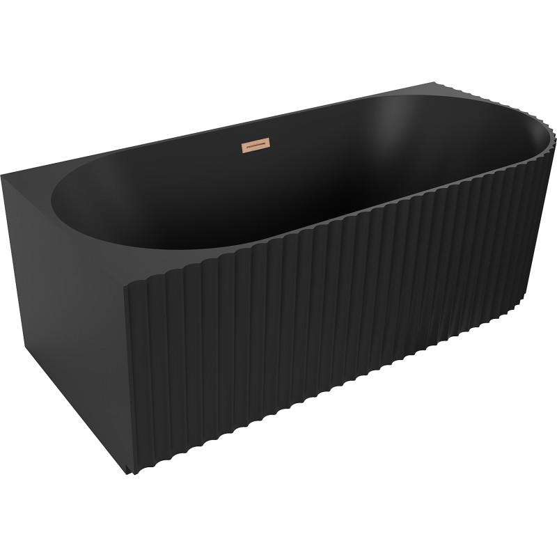 Mexen Gia Freistehende Eckbadewanne links gerillt 170 x 80 cm, schwarz matt, Überlauf gebürstetes Kupfer - 52701708071L-65