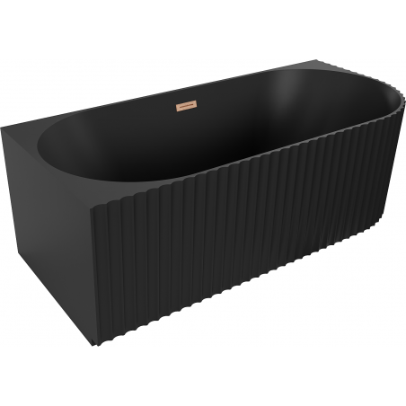 Mexen Gia Freistehende Eckbadewanne geriffelt, links 170 x 80 cm, schwarz matt, Überlauf gebürstetes Kupfer - 52701708071L-65