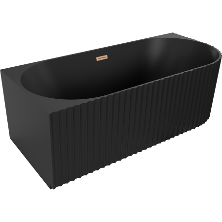 Mexen Gia Freistehende Eckbadewanne links gerillt 170 x 80 cm, schwarz matt, Überlauf gebürstetes Kupfer - 52701708071L-65