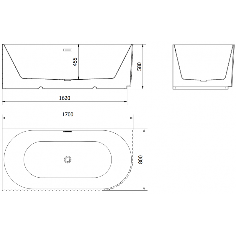 Mexen Gia freistehende Eckbadewanne links geriffelt 170 x 80 cm, schwarz matt, Überlauf schwarz - 52701708071L-70