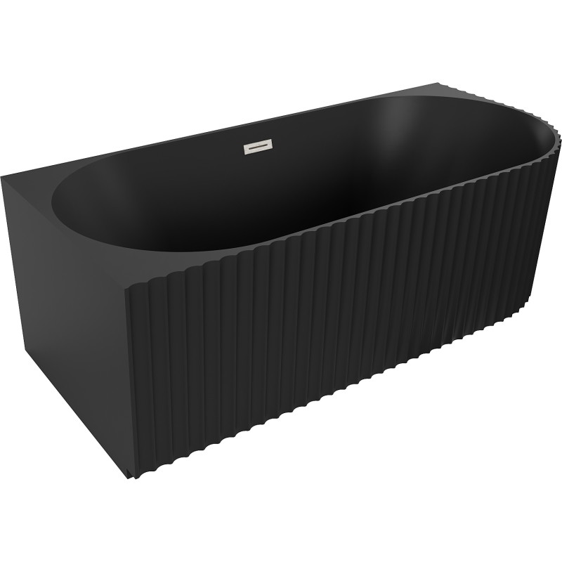 Mexen Gia Freistehende Eckbadewanne geriffelt links 170 x 80 cm, schwarz matt, Überlauf gebürsteter Nickel - 52701708071L-97